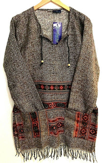 Festival Stall LTD Boho festival Clothing Boho, hippy, festival style, long length, woven tunic, pullover, brown, warm, casual, top, ethnic uk 8 10 12 14 us 4 6 10 12