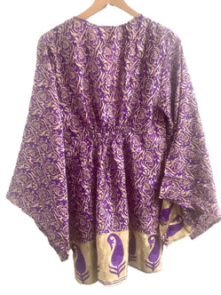 Festival Stall LTD Boho festival Clothing Boho hippy festival style, PURPLE Sari Silk , kaftan, tunic, top, dress, blouse beach cover up UK 10 12 14 16 18 US 6 8 10 12 14