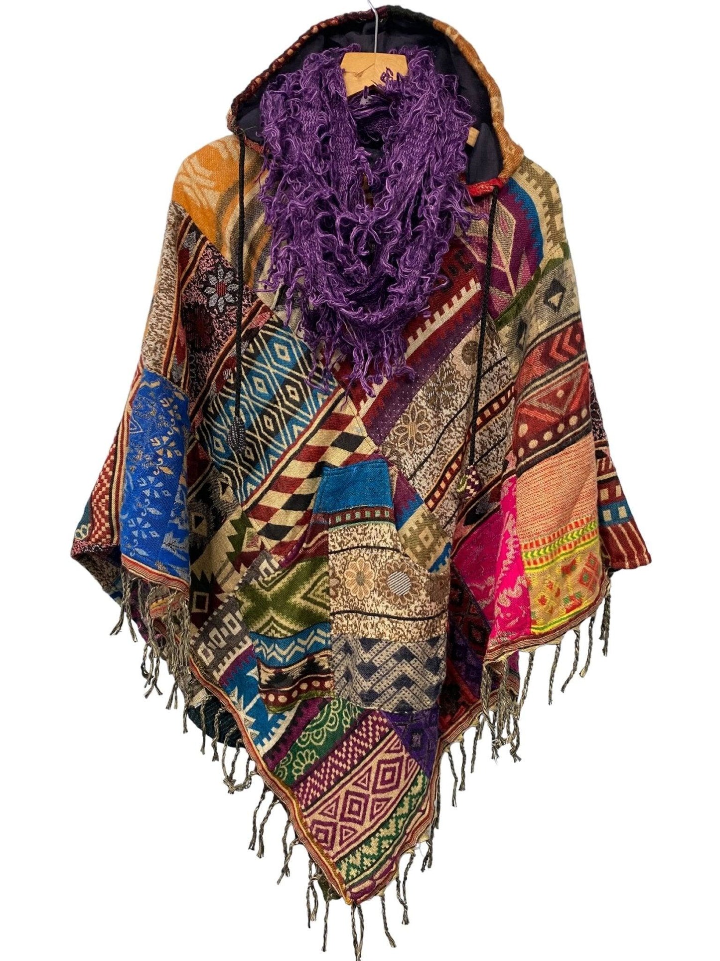 Festival Stall LTD Boho festival Clothing Boho hippy goth emo funky shaggy purple knit scarf wrap pashmina present gift