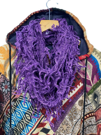 Festival Stall LTD Boho festival Clothing Boho hippy goth emo funky shaggy purple knit scarf wrap pashmina present gift