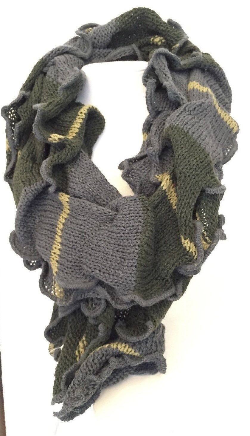 Festival Stall LTD Boho festival Clothing Boho hippy goth GREY GREEN ruffle warm knit LETTUCE OF LONDON scarf wrap gift