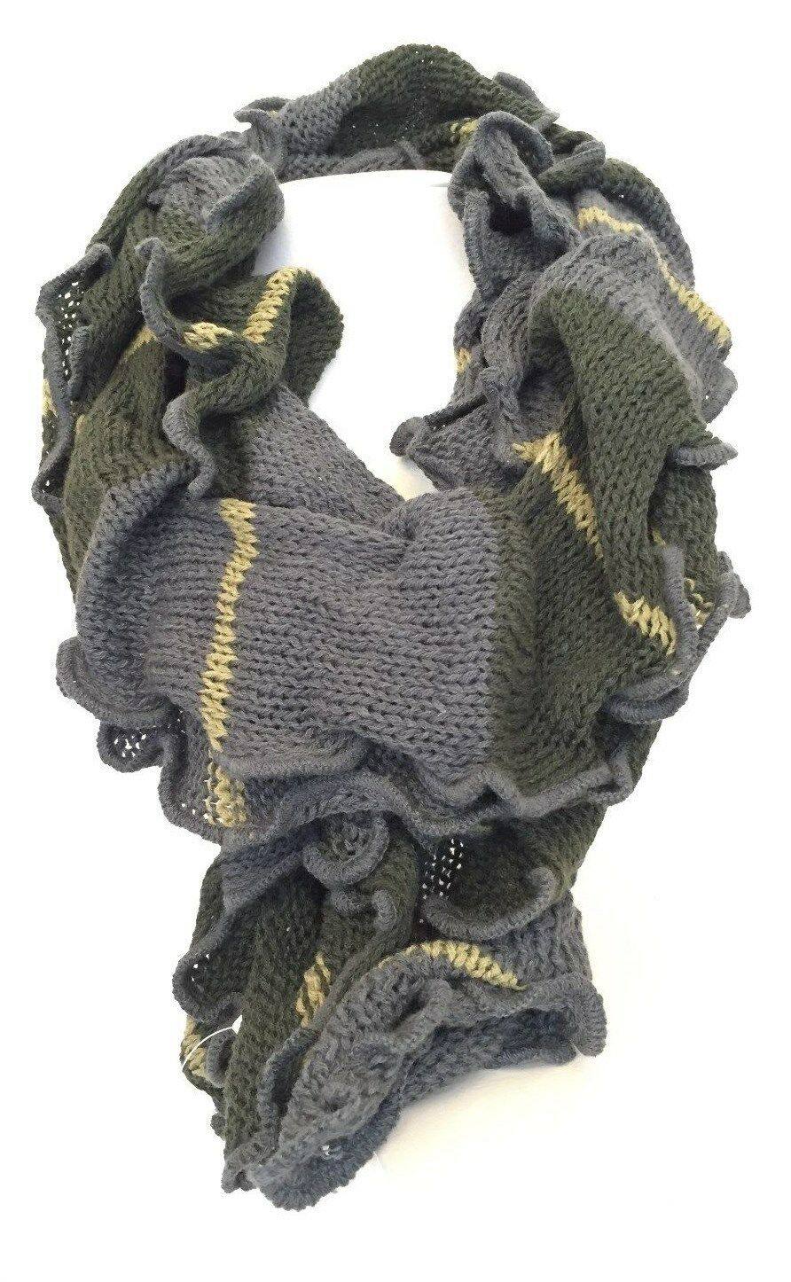 Festival Stall LTD Boho festival Clothing Boho hippy goth GREY GREEN ruffle warm knit LETTUCE OF LONDON scarf wrap gift