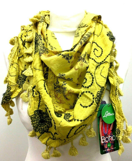 Festival Stall LTD Boho festival Clothing Boho hippy goth YELLOW pretty tassel LETTUCE OF LONDON scarf wrap gift present