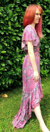 Festival Stall LTD Boho festival Clothing Boho hippy gypsy festival 100% silk long pink summer maxi dress one size 8-14