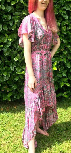 Festival Stall LTD Boho festival Clothing Boho hippy gypsy festival 100% silk long pink summer maxi dress one size 8-14