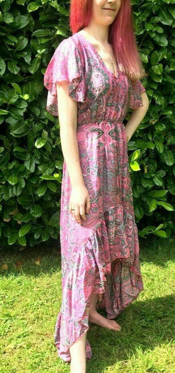 Festival Stall LTD Boho festival Clothing Boho hippy gypsy festival 100% silk long pink summer maxi dress one size 8-14