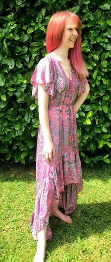 Festival Stall LTD Boho festival Clothing Boho hippy gypsy festival 100% silk long pink summer maxi dress one size 8-14