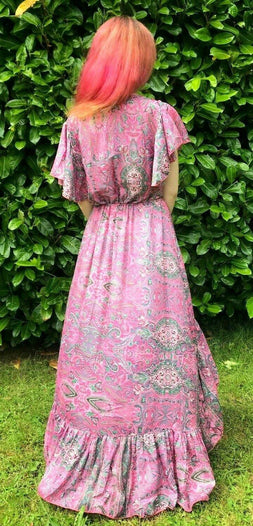 Festival Stall LTD Boho festival Clothing Boho hippy gypsy festival 100% silk long pink summer maxi dress one size 8-14