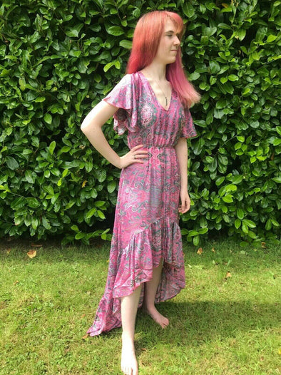 Festival Stall LTD Boho festival Clothing Boho hippy gypsy festival 100% silk long pink summer maxi dress one size 8-14