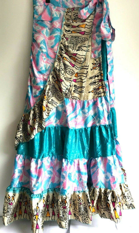 Festival Stall LTD Boho festival Clothing Boho hippy gypsy Festival Sari Silk Wrap LONG frilled MAXI SKIRT One Size 8-18