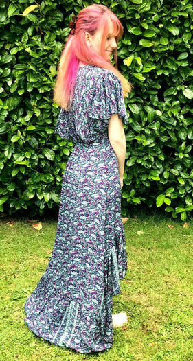 Festival Stall LTD Boho festival Clothing Boho hippy pixie Festival 100% SILK LONG Blue Party summer MAXI Dress 8 10 12 14