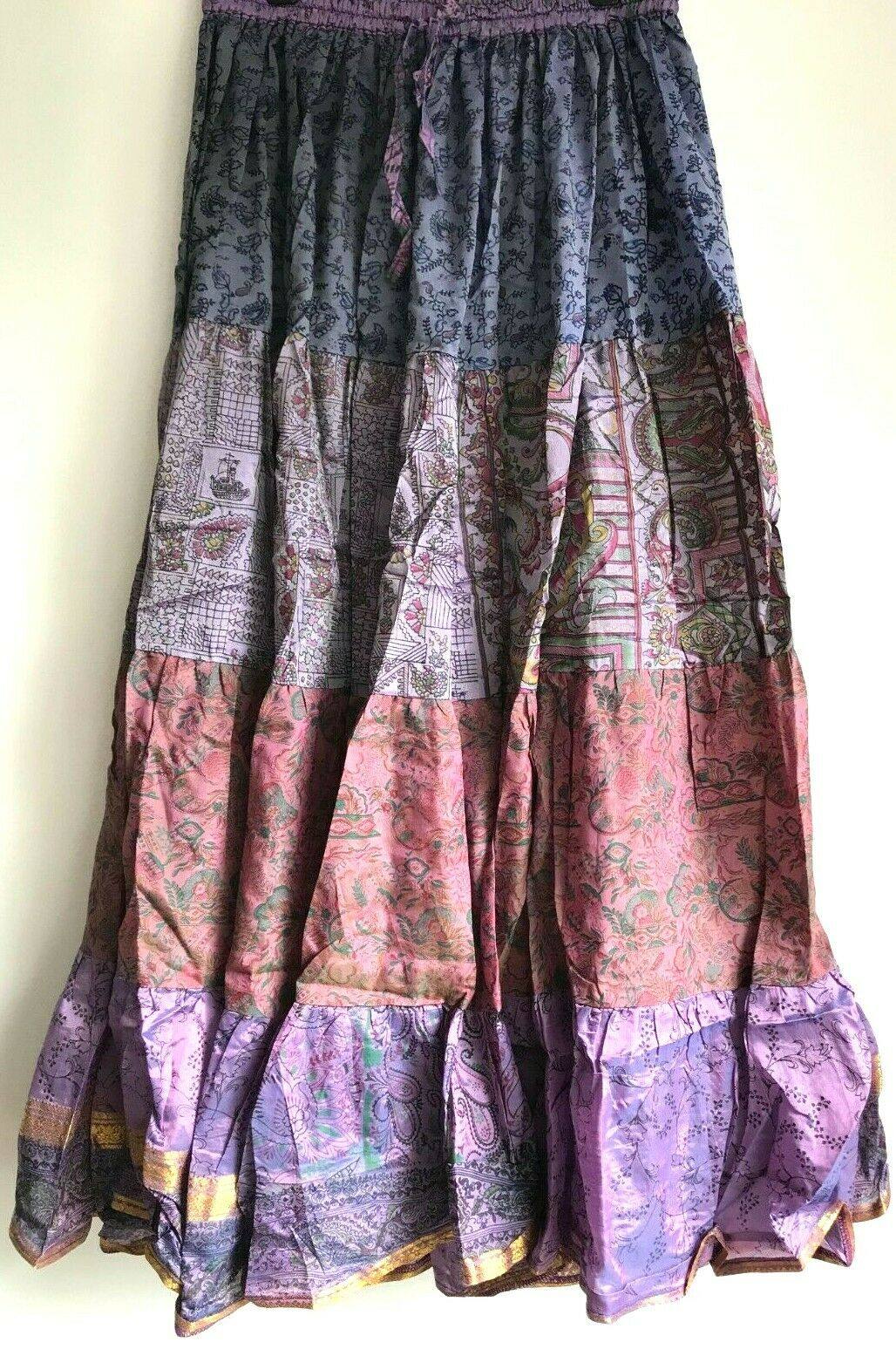 Festival Stall LTD Boho festival Clothing Boho hippy pixie Gypsy Hippie Festival Maxi long Skirt Sari Silk FREE SIZE #25