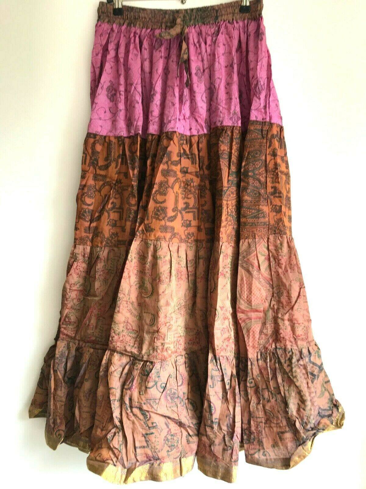 Festival Stall LTD Boho festival Clothing Boho hippy pixie Gypsy Hippie Festival Maxi long Skirt Sari Silk FREE SIZE #62