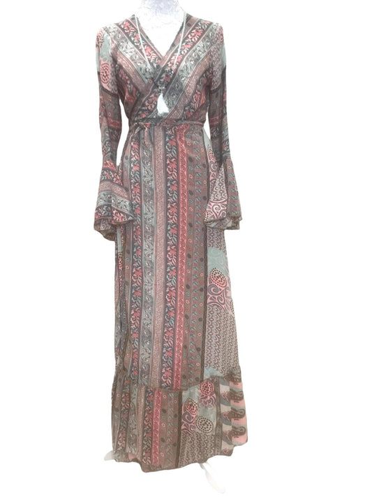 Festival Stall LTD Boho festival Clothing Boho hippy silk long maxi, summer beach festival, party wrap dress uk 8 10 12 14