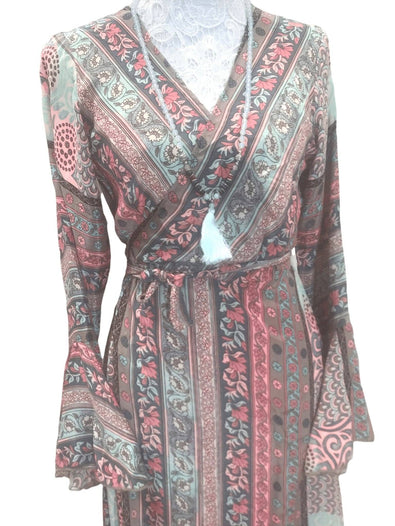 Festival Stall LTD Boho festival Clothing Boho hippy silk long maxi, summer beach festival, party wrap dress uk 8 10 12 14