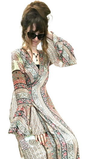 Festival Stall LTD Boho festival Clothing Boho hippy silk long maxi, summer beach festival, party wrap dress uk 8 10 12 14