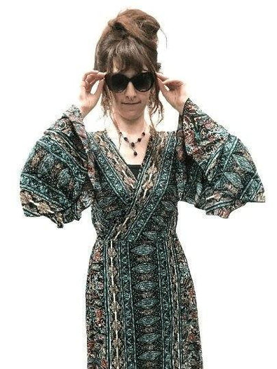 Festival Stall LTD Boho festival Clothing Boho hippy silk long maxi, summer beach festival, party wrap dress uk 8 10 12 14