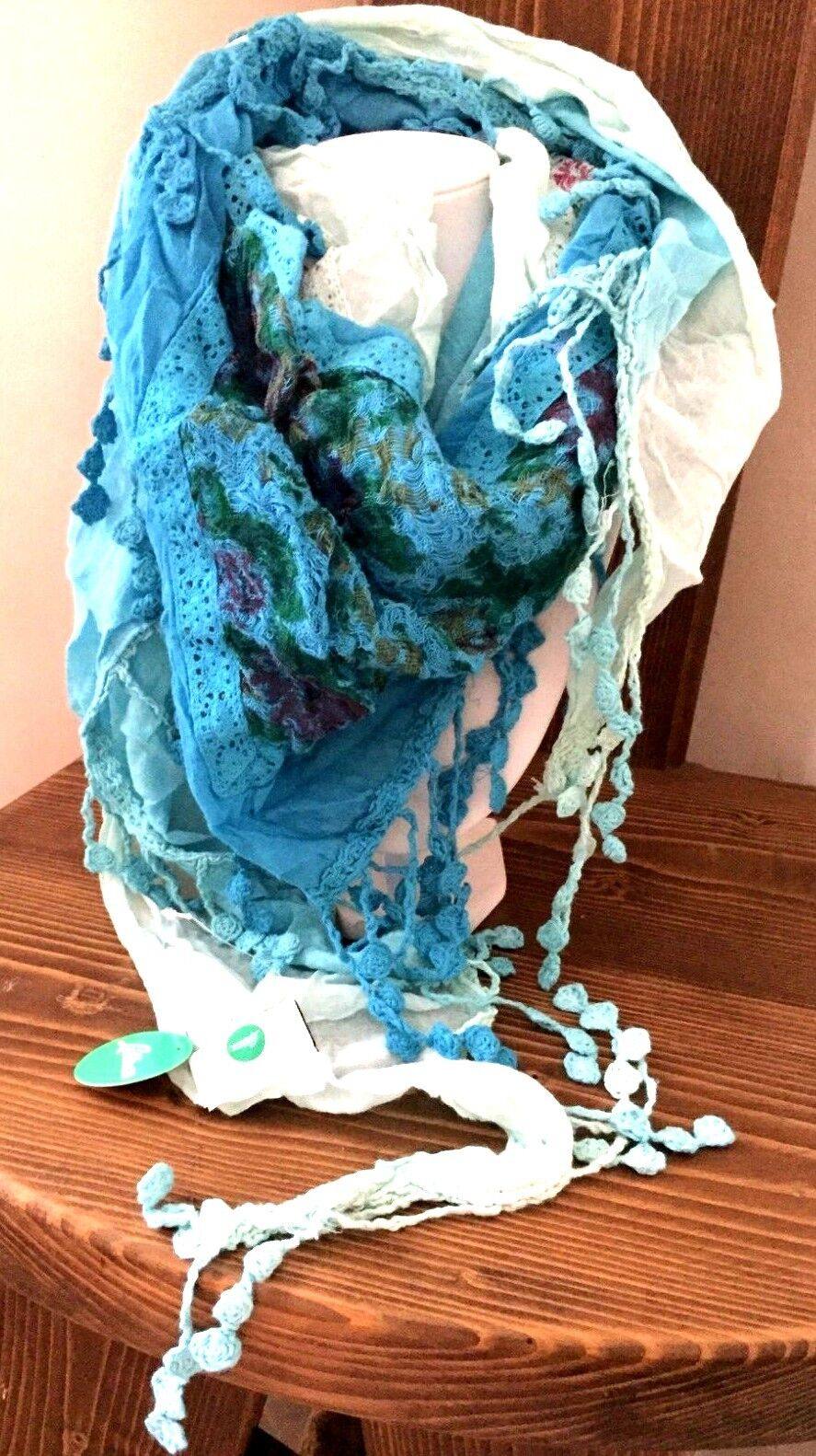 Festival Stall LTD Boho festival Clothing Boho hippy TURQUOISE BLUE pretty lace LETTUCE OF LONDON scarf wrap pashmina gift