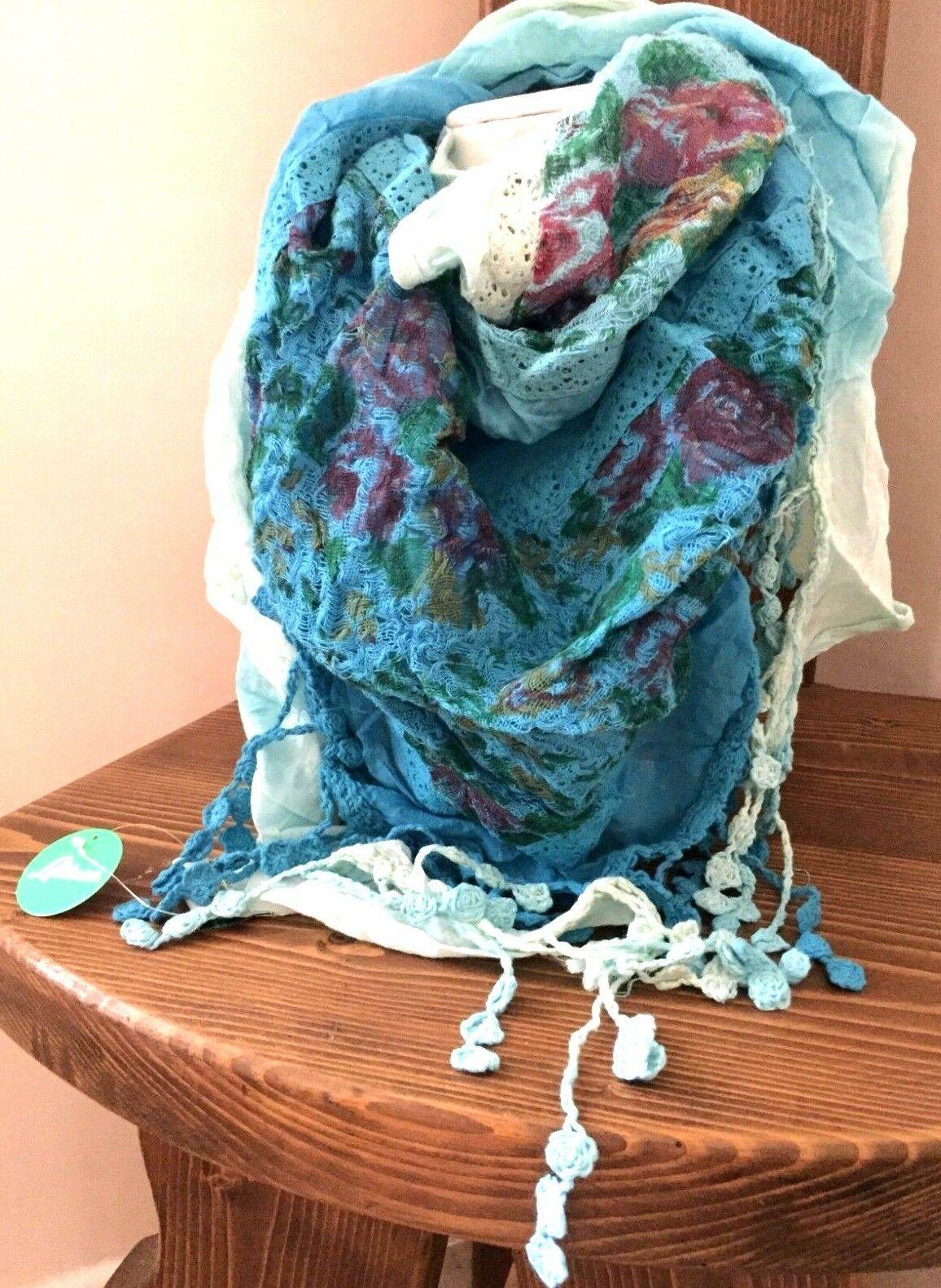 Festival Stall LTD Boho festival Clothing Boho hippy TURQUOISE BLUE pretty lace LETTUCE OF LONDON scarf wrap pashmina gift