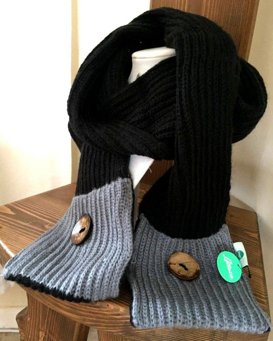 Festival Stall LTD Boho festival Clothing Boho hippy warm GREY BLACK chunky knit LETTUCE OF LONDON scarf wrap gift NEW