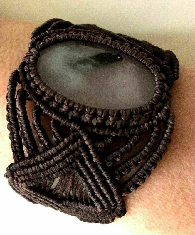 Festival Stall LTD Boho festival Clothing Brown macrame tourmalated quartz crystal boho yoga hippy cuff bangle bracelet 7