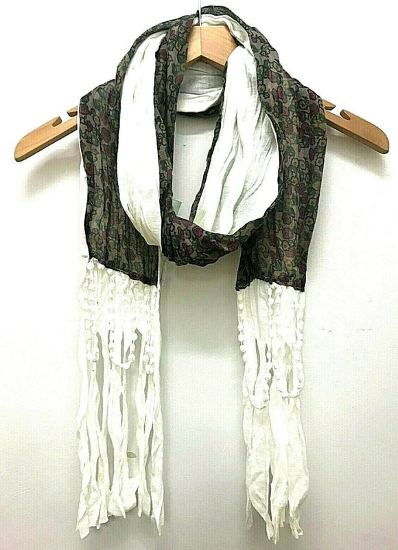 Festival Stall LTD Boho festival Clothing Dual fabric, long length, ivory, mustard yellow, soft warm floral print pretty gift present tassel scarf wrap pashmina