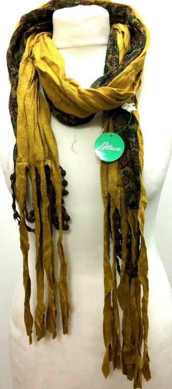 Festival Stall LTD Boho festival Clothing Dual fabric, long length, ivory, mustard yellow, soft warm floral print pretty gift present tassel scarf wrap pashmina