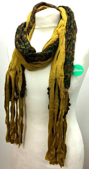 Festival Stall LTD Boho festival Clothing Dual fabric, long length, ivory, mustard yellow, soft warm floral print pretty gift present tassel scarf wrap pashmina