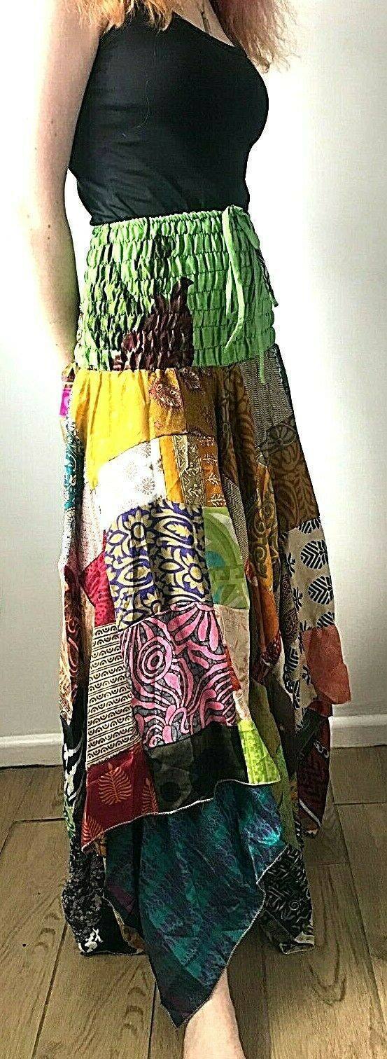 Festival Stall LTD Boho festival Clothing Festival Boho Hippie pixie gypsy Patchwork long Skirt summer sun dress ONE SIZE