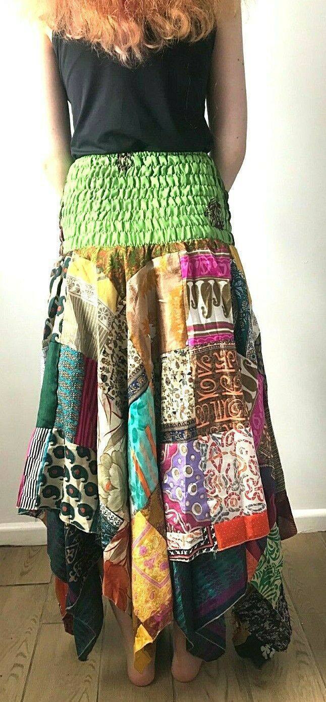 Festival Stall LTD Boho festival Clothing Festival Boho Hippie pixie gypsy Patchwork long Skirt summer sun dress ONE SIZE