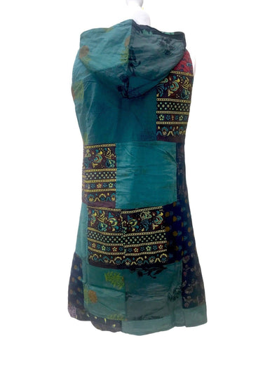 Festival Stall LTD Boho festival Clothing Festival boho hippie short blue patchwork hooded mini tunic dress uk 8 10 12 14