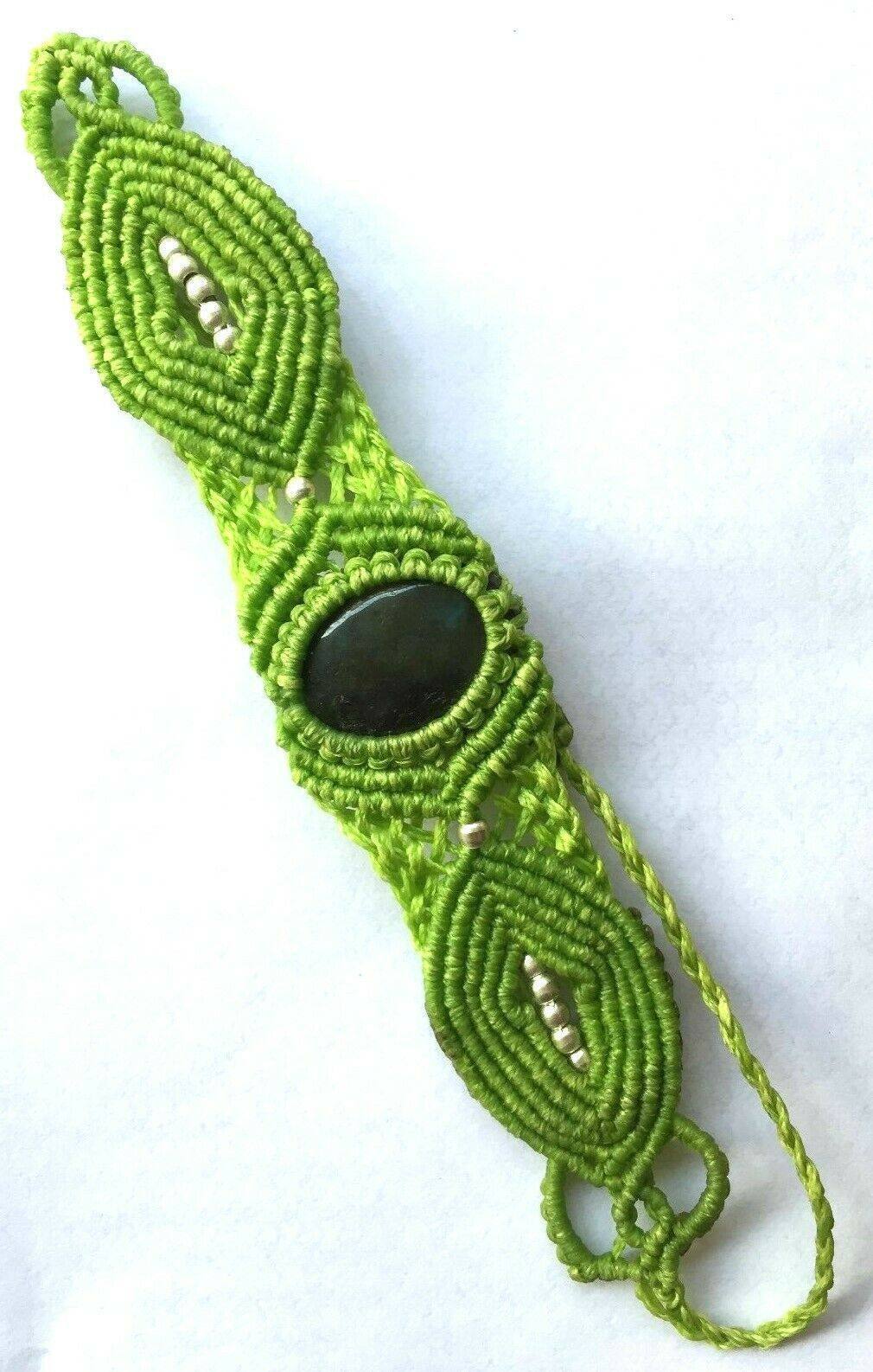 Festival Stall LTD Boho festival Clothing GREEN macrame LABRADORITE gemstone crystal yoga hippy boho Cuff Bangle Bracelet