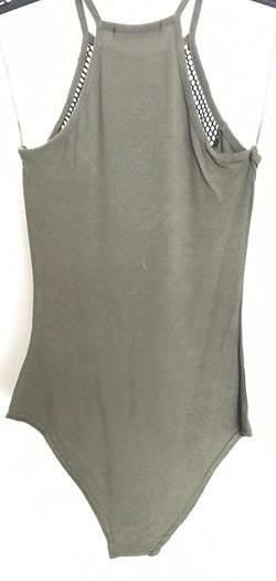 Festival Stall LTD Boho festival Clothing Khaki dark Green sexy Bodysuit body top mesh insert UK 6, 8, 10, 12, 14