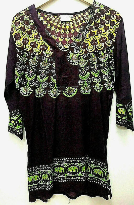 Festival Stall LTD Boho festival Clothing Purple elephant print hippy boho ethnic summer retro tunic top blouse m l xl