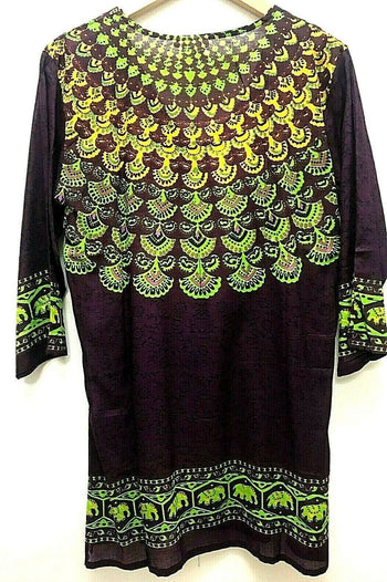 Festival Stall LTD Boho festival Clothing Purple elephant print hippy boho ethnic summer retro tunic top blouse m l xl