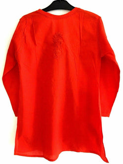 Festival Stall LTD Boho festival Clothing Red embroidered cotton hippy boho long sleeve summer tunic top blouse 6 8 10 12