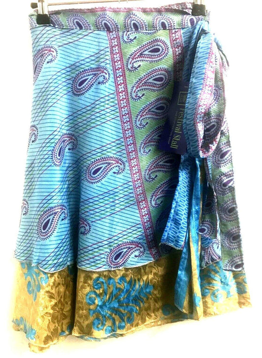 Festival Stall LTD Boho festival Clothing SARI SILK short reversible sexy wrap Skirt Pixie Boho Hippy Festival UK 8-18