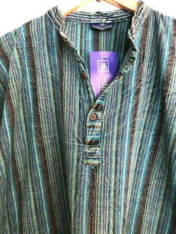 Festival Stall LTD Boho festival Clothing Stripy Grandad Hippy Boho Surfer Festival Casual Shirt Top Tunic M L XL Gift