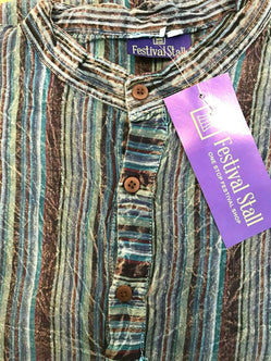 Festival Stall LTD Boho festival Clothing Stripy Grandad Hippy Boho Surfer Festival Casual Shirt Top Tunic M L XL Gift