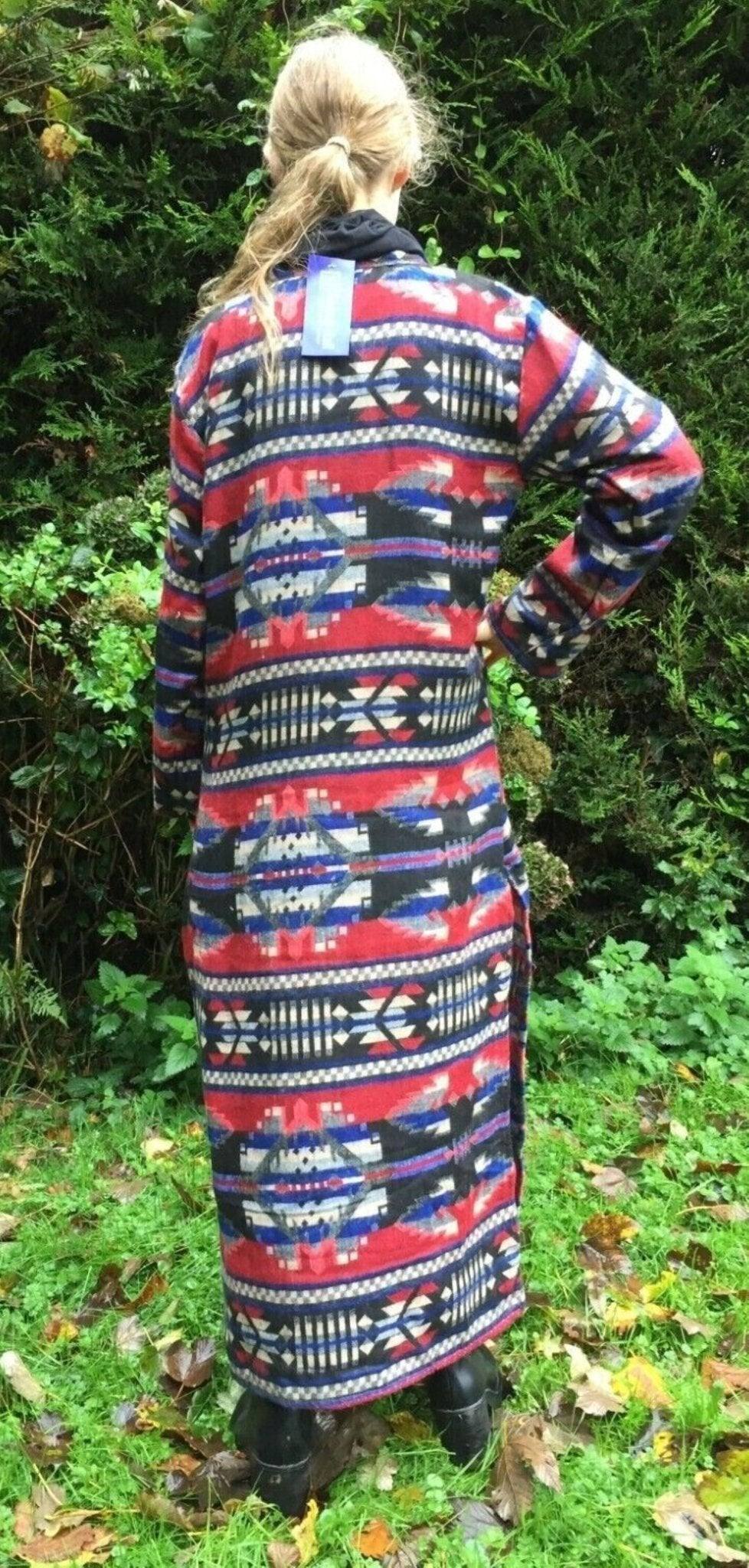 Festival Stall LTD Boho festival Clothing Tunic Dress, Boho hippy style, festival outfit, long, Red, Blue & White, warm kurta, casual, kurti, top M, L, XL