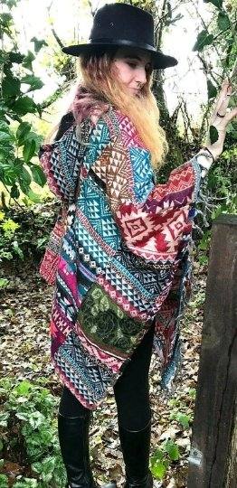 UNIQUE Handmade Poncho patchwork Warm Winter Wrap Cape Shawl Hoodie Jacket gift