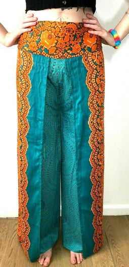 Boho hippy Sari Silk Wide Leg Yoga Pants trousers Festival Party UK 8- –  Festival Stall LTD